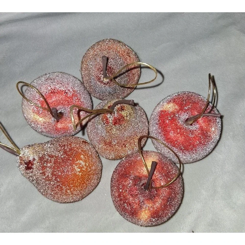 Glittered Apple Christmas Ornaments Set of 6